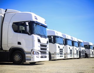 Trucks on a parking lot.
